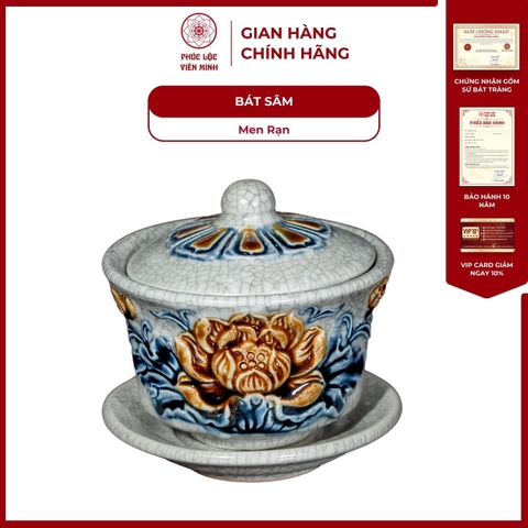 Bát Sâm Họa Tiết Sen Men Rạn Gốm Sứ Bát Tràng - Phúc Lộc Viên Minh
