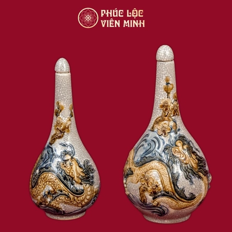 Nậm Rượu Rồng Men Rạn Đắp Nổi Gốm Sứ Bát Tràng - Phúc Lộc Viên Minh