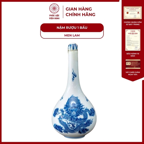 Nậm Rượu Một Bầu Họa Tiết Rồng Men Lam Gốm Sứ Bát Tràng - Phúc Lộc Viên Minh