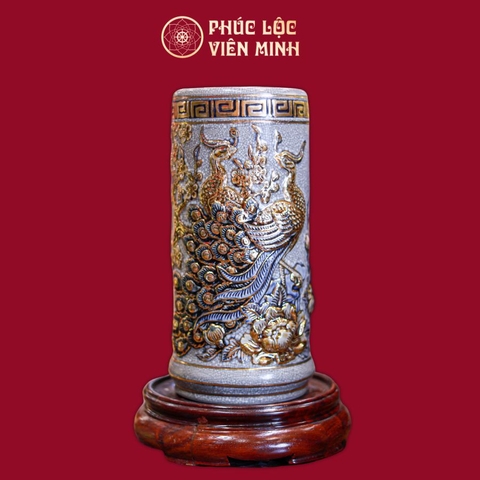 Ống Hương Công Danh Phú Quý Men Rạn Vẽ Vàng Gốm Sứ Bát Tràng - Phúc Lộc Viên Minh