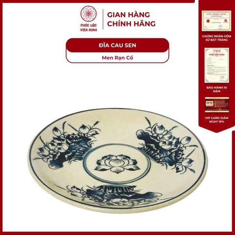 Đĩa Cau Họa Tiết Sen Men Rạn Cổ Gốm Sứ Bát Tràng - Phúc Lộc Viên Minh - PL089