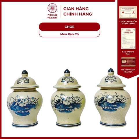 Chóe Thờ Họa Tiết Sen/Rồng Men Rạn Cổ Gốm Sứ Bát Tràng - Phúc Lộc Viên Minh - PL090