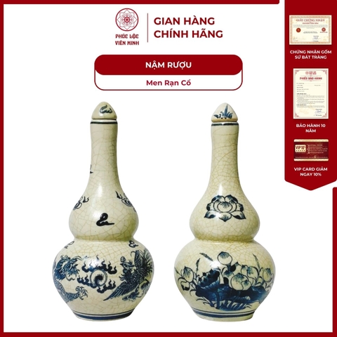 Nậm Hai Bầu Họa Tiết Sen/Rồng Men Rạn Cổ Gốm Sứ Bát Tràng - Phúc Lộc Viên Minh - PL091