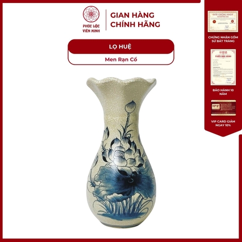 Lọ Huệ Miệng Lượn Họa Tiết Sen/Rồng Men Rạn Cổ Gốm Sứ Bát Tràng - Phúc Lộc Viên Minh - PL092