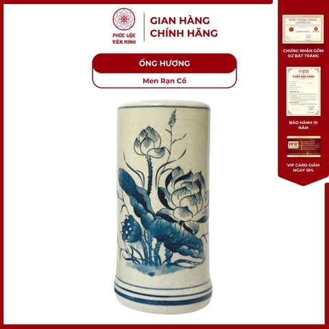 Ống Hương Họa Tiết Sen/Rồng Men Rạn Cổ Gốm Sứ Bát Tràng - Phúc Lộc Viên Minh - PL096