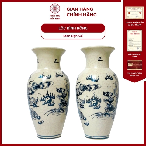 Đôi Lộc Bình Họa Tiết Rồng Men Rạn Cổ Gốm Sứ Bát Tràng - Phúc Lộc Viên Minh - PL098