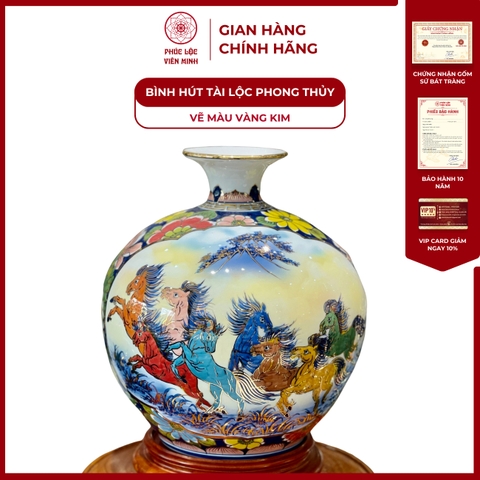 Bình Hút Lộc Nhị Cảnh Vẽ Màu Vàng Kim Gốm Sứ Bát Tràng - Phúc Lộc Viên Minh