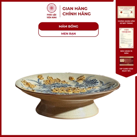 Mâm Bồng Họa Tiết Sen Men Rạn Gốm Sứ Bát Tràng - Phúc Lộc Viên Minh - PL1500
