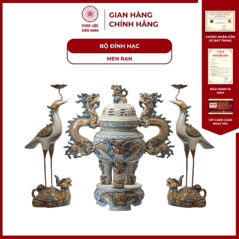 Bộ Đỉnh Hạc Men Rạn Gốm Sứ Bát Tràng - Phúc Lộc Viên Minh - PLVM1501