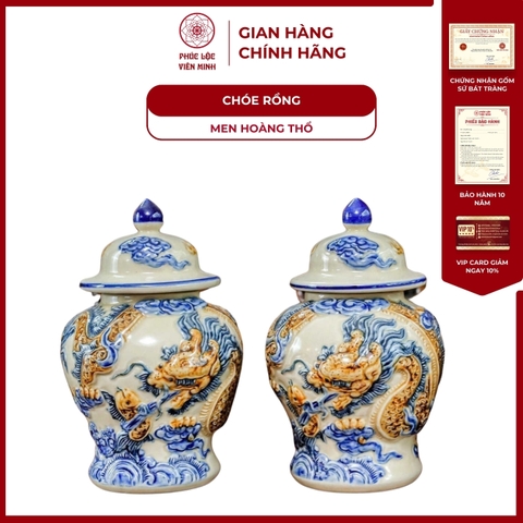 Chóe Thờ Họa Tiết Rồng Men Hoàng Thổ Gốm Sứ Bát Tràng - Phúc Lộc Viên Minh