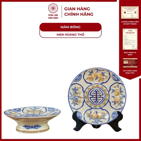 Mâm Bồng Men Hoàng Thổ Gốm Sứ Bát Tràng - Phúc Lộc Viên Minh