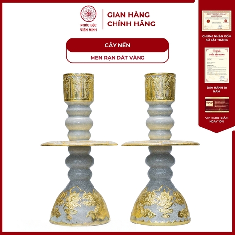 Cây Nến Thờ Men Rạn Dát Vàng Gốm Sứ Bát Tràng - Phúc Lộc Viên Minh