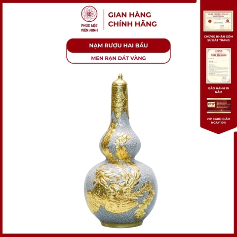 Nậm Rượu 2 Bầu Họa Tiết Phượng  Men Rạn Dát Vàng Gốm Sứ Bát Tràng - Phúc Lộc Viên Minh
