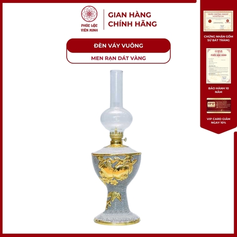 Đèn Thờ Váy Vuông Men Rạn Dát Vàng Gốm Sứ Bát Tràng - Phúc Lộc Viên Minh