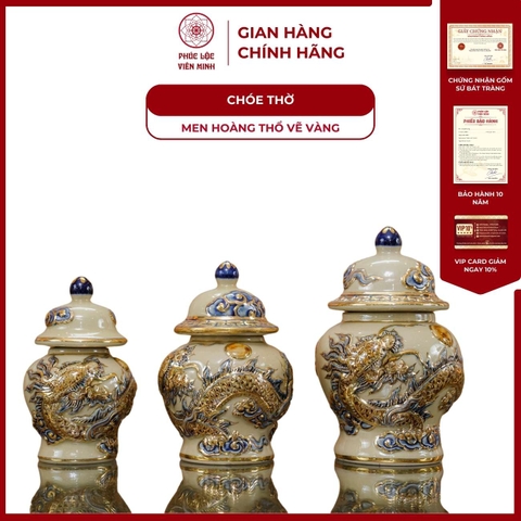 Chóe Thờ Họa Tiết Rồng Men Hoàng Thổ Vẽ Vàng Gốm Sứ Bát Tràng - Phúc Lộc Viên Minh