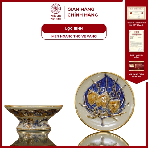 Mâm Bồng Họa Tiết Cau Men Hoàng Thổ Vẽ Vàng Gốm Sứ Bát Tràng - Phúc Lộc Viên Minh