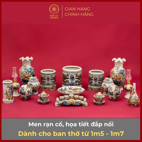 Bộ Đồ Thờ Men Rạn Gốm Sứ Bát Tràng - Phúc Lộc Viên Minh - PLVM316