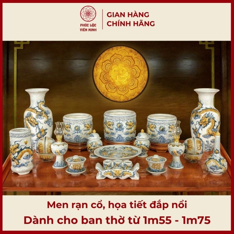 Bộ Đồ Thờ Men Rạn Đắp Nổi Gốm Sứ Bát Tràng - Phúc Lộc Viên Minh - PLVM357