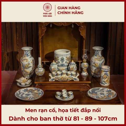 Bộ Đồ Thờ Men Rạn Đắp Nổi Gốm Sứ Bát Tràng - Phúc Lộc Viên Minh - PLVM365