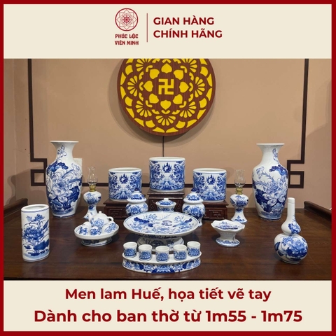 Bộ Đồ Thờ Men Lam Huế Gốm Sứ Bát Tràng - Phúc Lộc Viên Minh - PLVM391