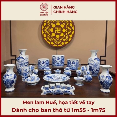 Bộ Đồ Thờ Men Lam Huế Gốm Sứ Bát Tràng - Phúc Lộc Viên Minh - PLVM394