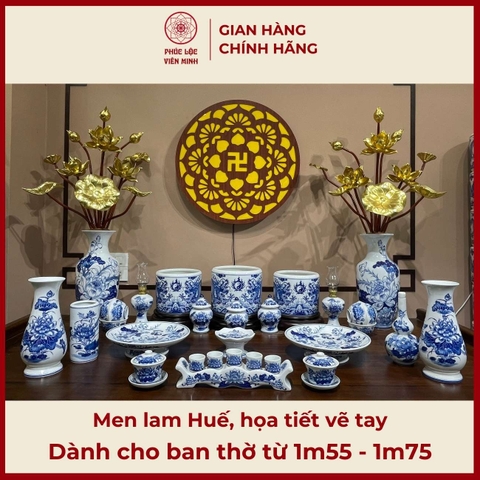 Bộ Đồ Thờ Men Lam Huế Gốm Sứ Bát Tràng - Phúc Lộc Viên Minh - PLVM395