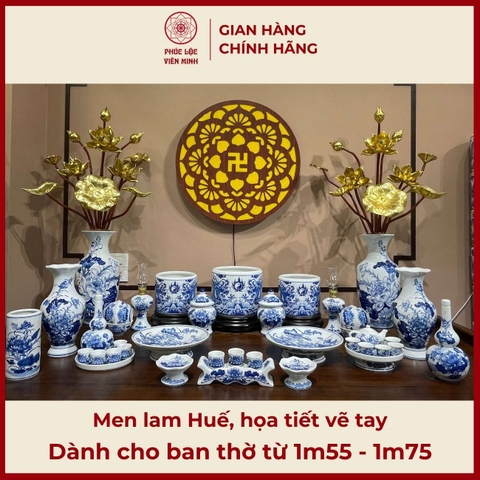 Bộ Đồ Thờ Men Lam Vẽ Tay Gốm Sứ Bát Tràng - Phúc Lộc Viên Minh - PLVM396