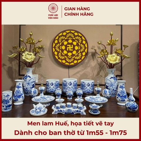 Bộ Đồ Thờ Men Lam Vẽ Tay Gốm Sứ Bát Tràng - Phúc Lộc Viên Minh - PLVM397