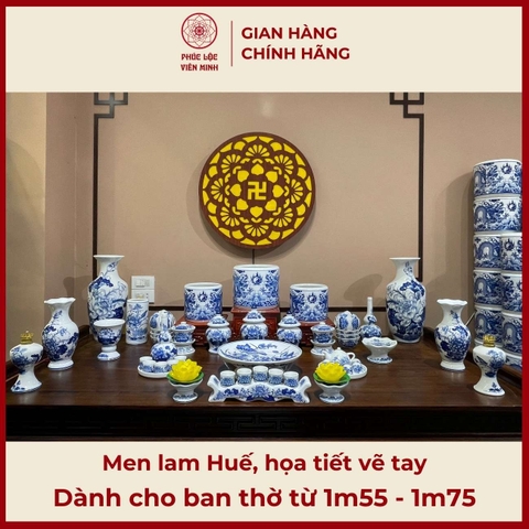 Bộ Đồ Thờ Men Lam Huế Gốm Sứ Bát Tràng - Phúc Lộc Viên Minh - PLVM400