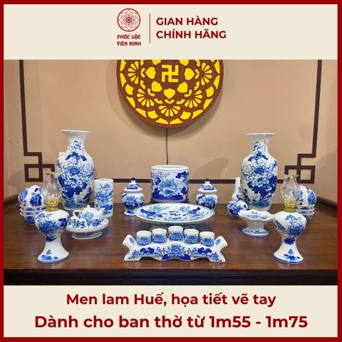 Bộ Đồ Thờ Men Lam Vẽ Tay Gốm Sứ Bát Tràng - Phúc Lộc Viên Minh -  PLVM410
