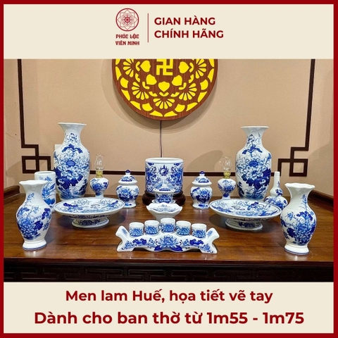 Bộ Đồ Thờ Men Lam Huế Gốm Sứ Bát Tràng - Phúc Lộc Viên Minh -  PLVM411