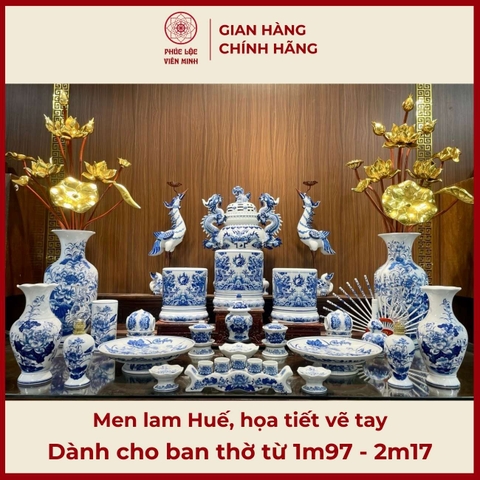 Bộ Đồ Thờ Men Lam Gốm Sứ Bát Tràng - Phúc Lộc Viên Minh -  PLVM420