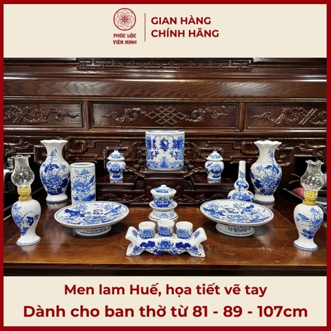Bộ Đồ Thờ Men Lam Huế Vẽ Tay Cao Cấp Gốm Sứ Bát Tràng - Phúc Lộc Viên Minh - PLVM447