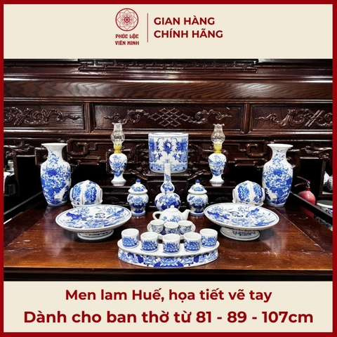 Bộ Đồ Thờ Men Lam Huế Cao Cấp Gốm Sứ Bát Tràng - Phúc Lộc Viên Minh - PLVM450