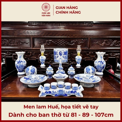 Bộ Đồ Thờ Men Lam Vẽ Tay Gốm Sứ Bát Tràng - Phúc Lộc Viên Minh - PLVM452