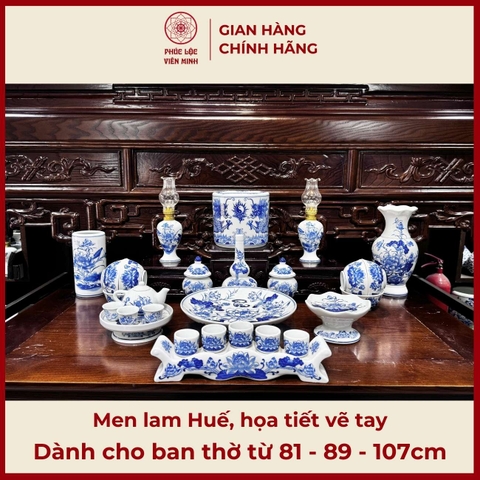 Bộ Đồ Thờ Men Lam Huế Gốm Sứ Bát Tràng - Phúc Lộc Viên Minh - PLVM453
