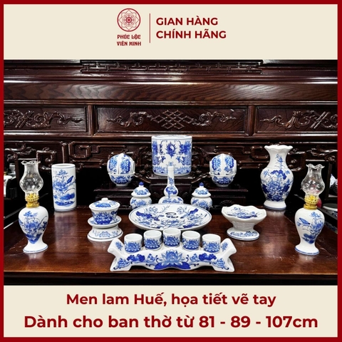 Bộ Đồ Thờ Men Lam Huế Họa Tiết Vẽ Tay Cao Cấp Gốm Sứ Bát Tràng - Phúc Lộc Viên Minh - PLVM454