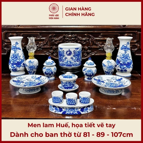 Bộ Đồ Thờ Men Lam Huế Cao Cấp Gốm Sứ Bát Tràng - Phúc Lộc Viên Minh - PLVM457