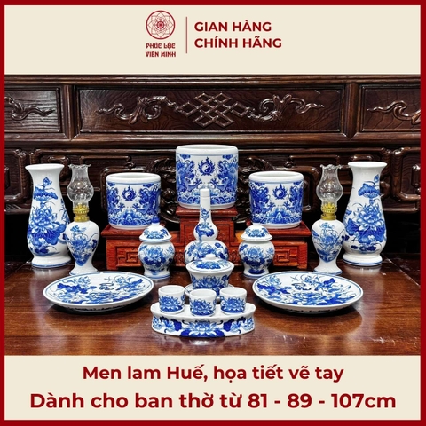 Bộ Đồ Thờ Men Lam Huế Cao Cấp Gốm Sứ Bát Tràng - Phúc Lộc Viên Minh - PLVM459