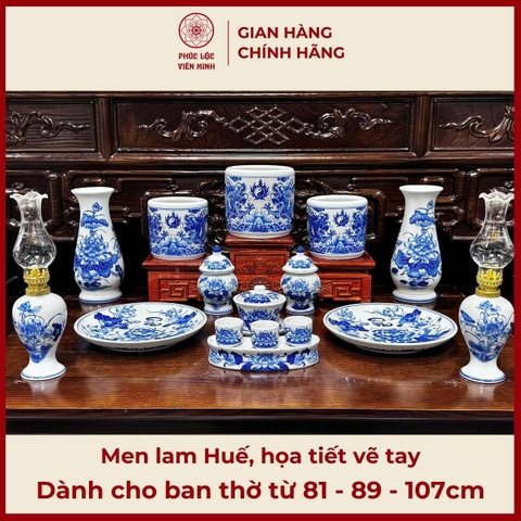 Bộ Đồ Thờ Men Lam Huế Gốm Sứ Bát Tràng - Phúc Lộc Viên Minh - PLVM464
