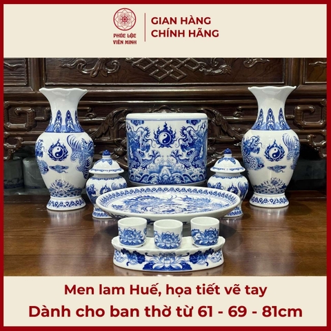 Bộ Đồ Thờ Men Lam Huế Gốm Sứ Bát Tràng - Phúc Lộc Viên Minh - PLVM471