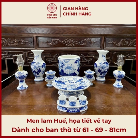 Bộ Đồ Thờ Men Lam Huế Cao Cấp Gốm Sứ Bát Tràng - Phúc Lộc Viên Minh - PLVM501