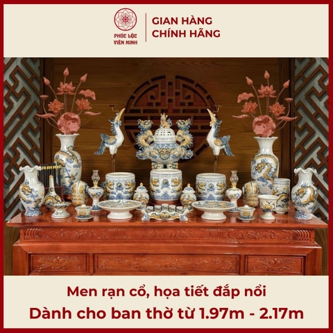 Bộ Đồ Thờ Men Rạn Cổ Gốm Sứ Bát Tràng - Phúc Lộc Viên Minh - PLVM514