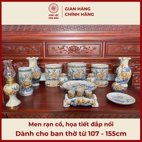 Bộ Đồ Thờ Men Rạn Cổ Gốm Sứ Bát Tràng - Phúc Lộc Viên Minh - PLVM528