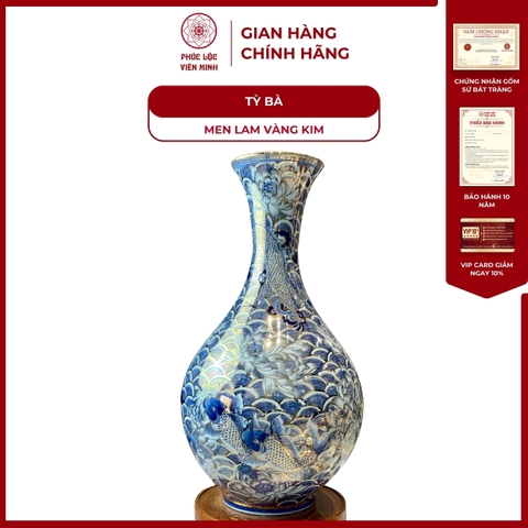Tỳ Bà Đơn Cảnh Phúc Như Đông Hải Men Lam Vàng Kim Gốm Sứ Bát Tràng - Phúc Lộc Viên Minh
