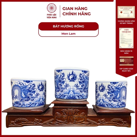 Bát Hương Họa Tiết Rồng Men Lam Gốm Sứ Bát Tràng - Phúc Lộc Viên Minh - PLVM581