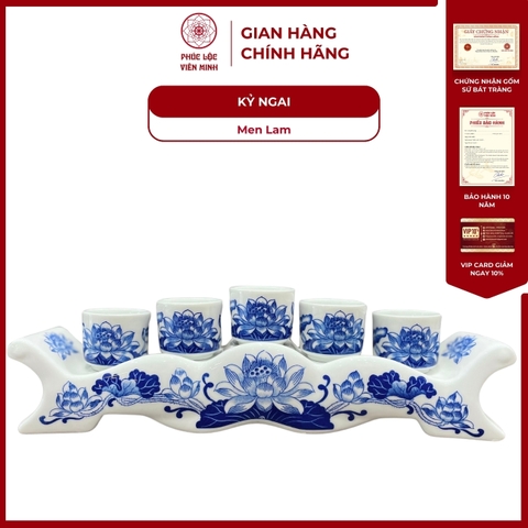 Kỷ Ngai Họa Tiết Sen Men Lam Gốm Sứ Bát Tràng - Phúc Lộc Viên Minh