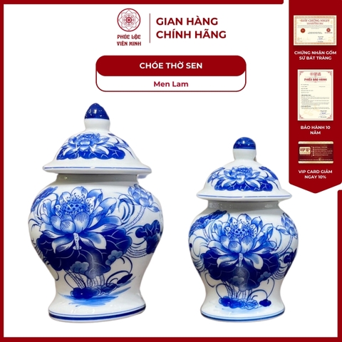Chóe Thờ Họa Tiết Sen Men Lam Gốm Sứ Bát Tràng - Phúc Lộc Viên Minh