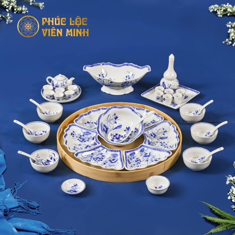 Bộ Bát Đĩa Gốm Sứ Bát Tràng Cao Cấp - Phúc Lộc Viên Minh - VM509