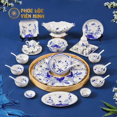 Bộ Bát Đĩa Gốm Sứ Bát Tràng Cao Cấp - Phúc Lộc Viên Minh - VM507